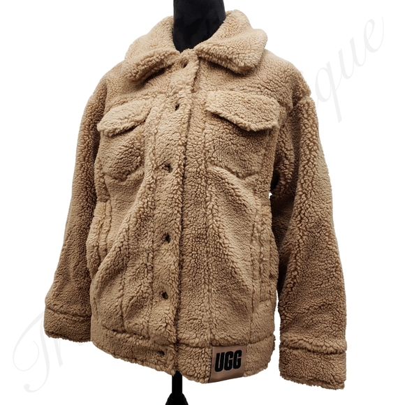 UGG RTW Women's Frankie Sherpa Faux Fur Trucker Jacket Camel XS NEW Cozy Neutral - Picture 3 of 7